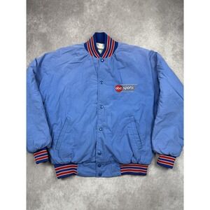 Vintage ABC Sports Jacket Women Large Blue Quilted Bomber Snap Front Varsity 80s